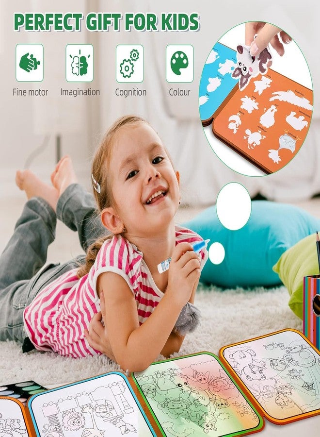 Slipps كتاب تلوين سحري قابل لإعادة الاستخدام من سليبس مع قلم مائي وملصقات - كتاب تلوين ورقي مائي للأطفال، لعبة تعليمية محمولة للرسم والتخطيط، فكرة هدية رائعة للأطفال (حديقة حيوان) - Image 4